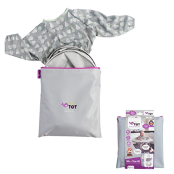Image de 'Tidy tot Bavoir + plateau poire/pomme gris'